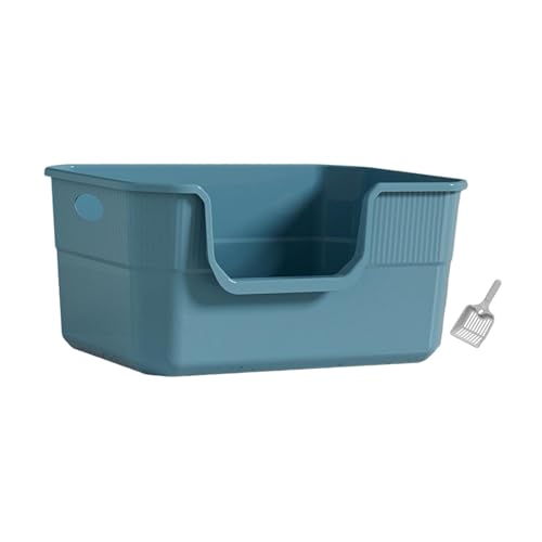 Offene Katzentoilette, extra groß, 24 cm hohe Seiten, spritzwassergeschützt, leicht zu tragen, tragbare Katzentoilette, Sandkasten for kleine und große Katzen, blau von YBAOFU