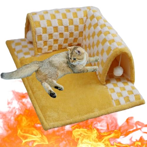 Cat Carpet Tunnel, Cat Tunnel Rug, 2-in-1 Cat Tunnel Bed,Fluffy Square Cat Tunnel, Winter Pet Plush Bed for Kitten (M,Yellow) von YBJUTT