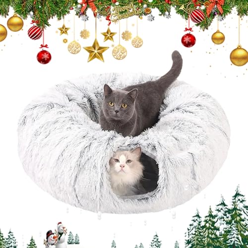 Cat Christmas Tree Tunnel,Cat Tunnel Bed Under Christmas Tree,Fauven Plush Cat Tunnel Bed -2 in 1, Christmas cat Tree,Suitable for Medium and Small Cats (Gray) von YBJUTT