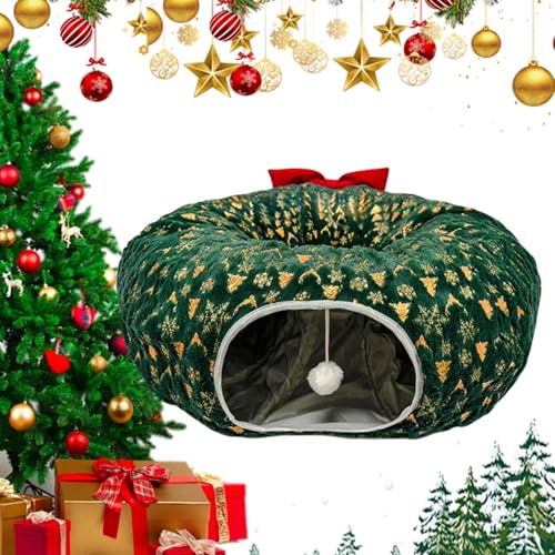 Cat Tunnel Bed Under Christmas Tree,Cat Christmas Tree Tunnel, Christmas Cat Tunnel,Fauven Plush Cat Tunnel Bed -2 in 1, Cat Tunnel Bed Under Christmas Treecat Tunnel for Christmas Tree (Green) von YBJUTT