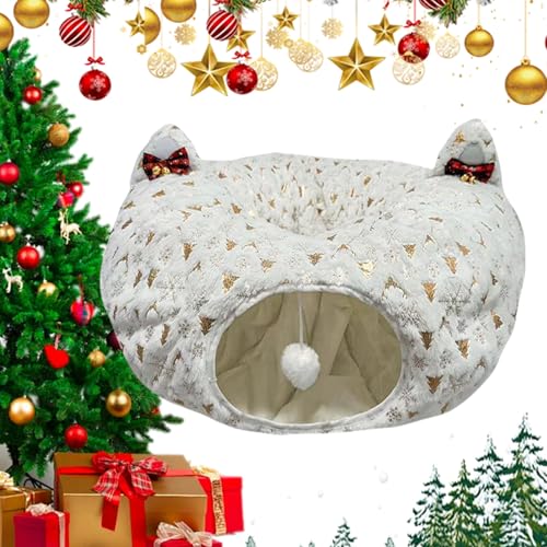 Cat Tunnel Bed Under Christmas Tree,Cat Christmas Tree Tunnel, Christmas Cat Tunnel,Fauven Plush Cat Tunnel Bed -2 in 1, Cat Tunnel Bed Under Christmas Treecat Tunnel for Christmas Tree (White) von YBJUTT