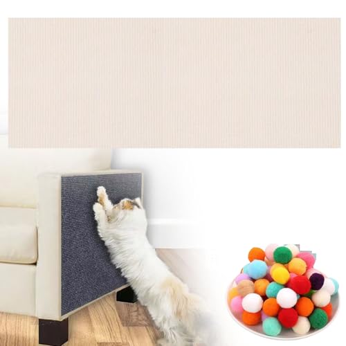 Pawmingle Cat Scratching Carpet, Cat Scratching Mat Self Adhesive, Pawmingle Scratch Pad Rug, Couch Cat Scratch Protector, Prunable Cat Scratching Mat for Furniture Protector (11.8 * 39.4,Beige) von YBJUTT