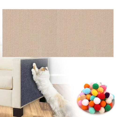 Pawmingle Cat Scratching Carpet, Cat Scratching Mat Self Adhesive, Pawmingle Scratch Pad Rug, Couch Cat Scratch Protector, Prunable Cat Scratching Mat for Furniture Protector (11.8 * 39.4,Khaki) von YBJUTT