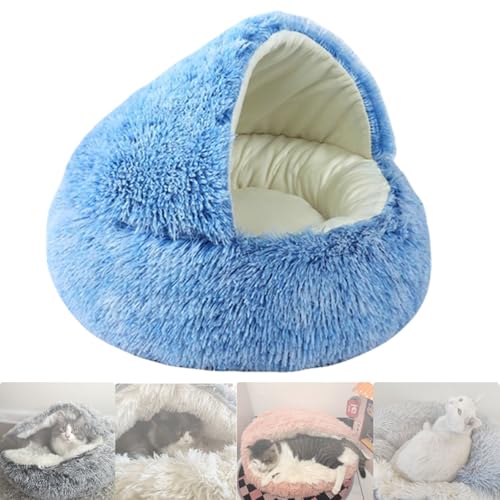 YBJUTT Lapcatz Nest Bed, Plush Fluffy Lap Catz Nest Bed, Lapcatz Nest Bed Snuggle, Fauven Calming Seashell Bed, Lapcatz Bed, Removable Washable No Slip Bottom (40 * 40cm,Blue-Long) von YBJUTT