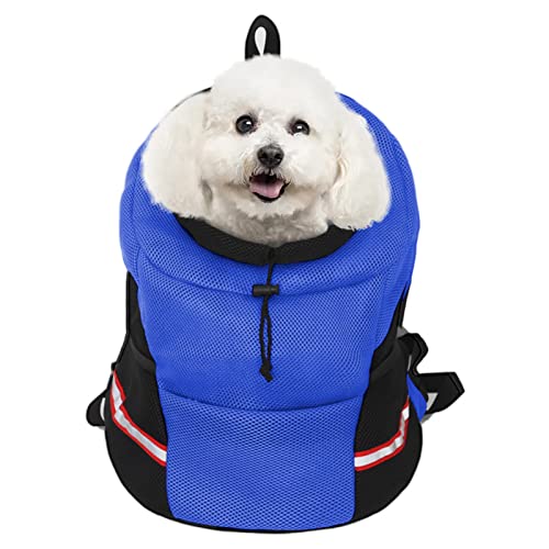 YCDZSW Katzen Hunde Rucksack Haustier vorne Brust Rucksäcke mit Komfortabel atmungsaktivem Head-Out-Design für Outdoor-Reisen/Radfahren/Wandern (L(3-4.5kg),Blau) von YCDZSW