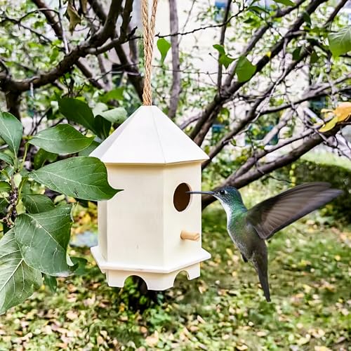 YCHTEWY - Vogelhaus aus Holz, zum Aufhängen, zum Aufhängen, zieht Vögel an und verschönert Ihren Hof. (Cremefarben, D) von YCHTEWY