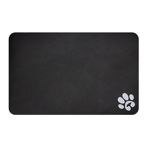 YCT Haustier-Matten für Hundefutter, Katzenfutter Matte, Futtermatte für Haustiere, Hunde, Katzen, Fressmatte, rutschfest, super saugfähig, mit Fußabdruck-Logo, 46 x 30 cm, Schwarz von YCT