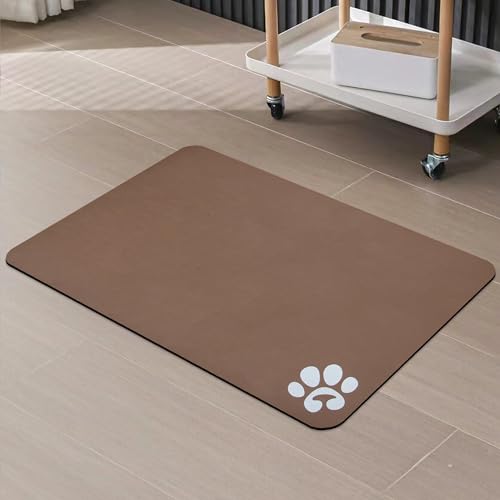 YCT Futtermatten für Hunde und Katzen, Katzenfuttermatte, Futtermatte für Haustiere, Hunde, Katzen, Fressmatte, rutschfest, super saugfähig, mit Fußabdruck-Logo, 61 x 42,9 cm, Braun von YCT