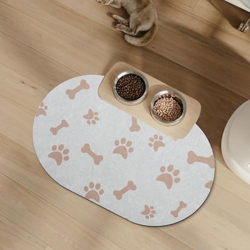 YCT Katzenfuttermatte – Haustier-Futtermatte für den Boden – saugfähige, schnell trocknende Haustiermatte – keine Flecken, leicht zu reinigen, Hundematte für Futter und Wasser, 30 x 46 cm, Beige von YCT