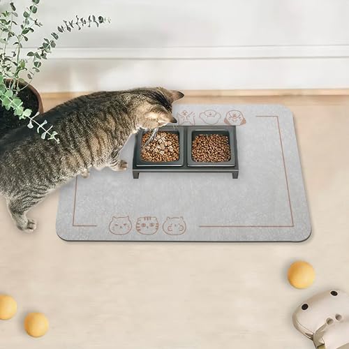 YCT Futtermatte für Katzen, rutschfeste Unterseite, saugfähige Haustiermatte, schnell trocknende Hunde-, Katzen- und Hundefuttermatte, Haustierbedarfsmatte, 30 x 46 cm, Beige von YCT