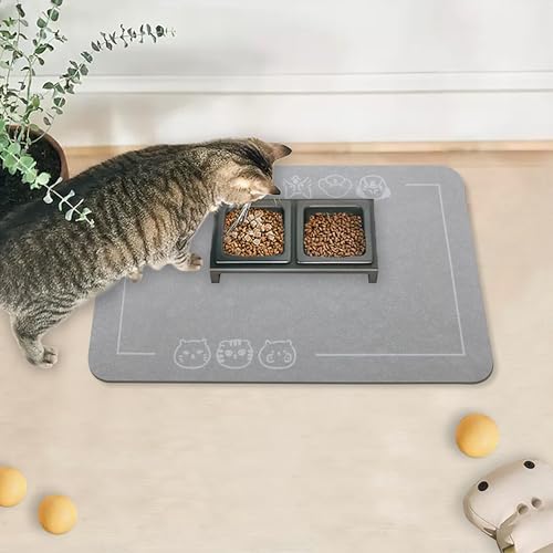 YCT Pet Feeding Mat, Dog Water Bowl Mat, Non-Slip Bottom Absorbent Pet Mat, Quick Dry Dog Cat & Dog Food Mat, Pet Supplies Mat, 11.8"x18.1" Gray von YCT