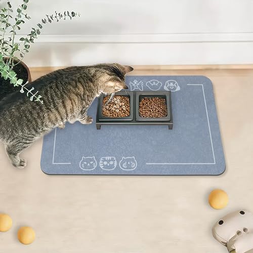 YCT Pet Feeding Mat, Dog Water Bowl Mat, Non-Slip Bottom Absorbent Pet Mat, Quick Dry Dog Cat & Dog Food Mat, Pet Supplies Mat, 11.8"x18.1" Navy Blue von YCT