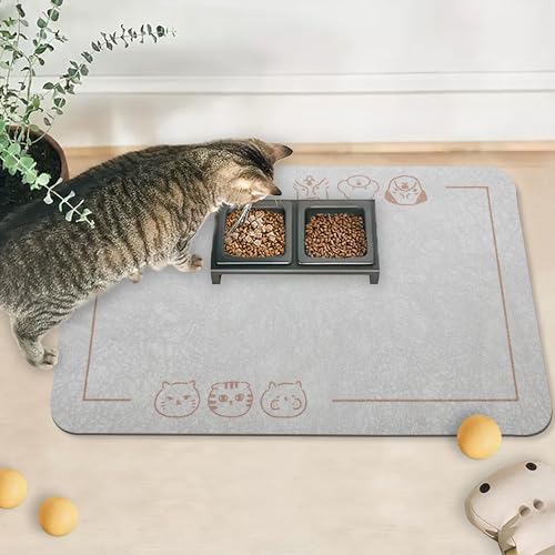 YCT Pet Feeding Mat, Dog Water Bowl Mat, Non-Slip Bottom Absorbent Pet Mat, Quick Dry Dog Cat & Dog Food Mat, Pet Supplies Mat, 43 cmx61 cm Beige von YCT