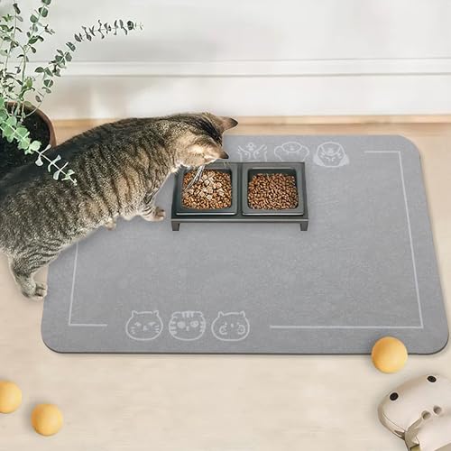 YCT Pet Feeding Mat, Dog Water Bowl Mat, Non-Slip Bottom Absorbent Pet Mat, Quick Dry Dog Cat & Dog Food Mat, Pet Supplies Mat, 43 cmx61 cm Gray von YCT