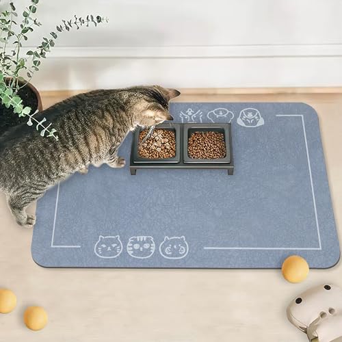 YCT Pet Feeding Mat, Dog Water Bowl Mat, Non-Slip Bottom Absorbent Pet Mat, Quick Dry Dog Cat & Dog Food Mat, Pet Supplies Mat, 43 cmx61 cm Navy Blue von YCT