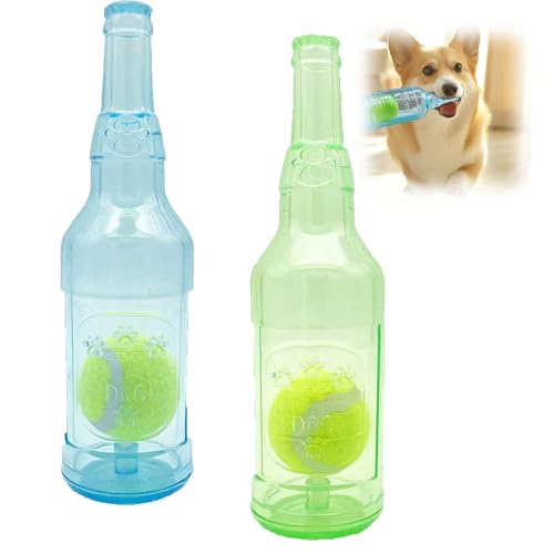 YCYATS Bierflasche zum Kauen für Haustiere mit Tennisball, schwimmendes Kauspielzeug für Hunde, interaktives quietschendes Hundespielzeug für Aggressive Kauer (Blau+Grün, Kleine) von YCYATS