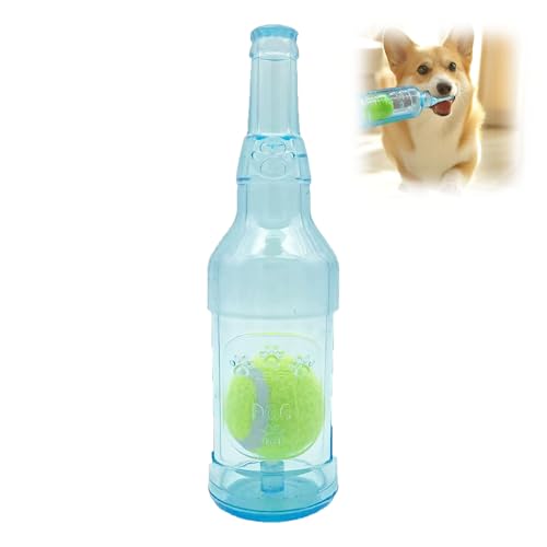 YCYATS Bierflasche zum Kauen für Haustiere mit Tennisball, schwimmendes Kauspielzeug für Hunde, interaktives quietschendes Hundespielzeug für Aggressive Kauer (Blau, Kleine) von YCYATS