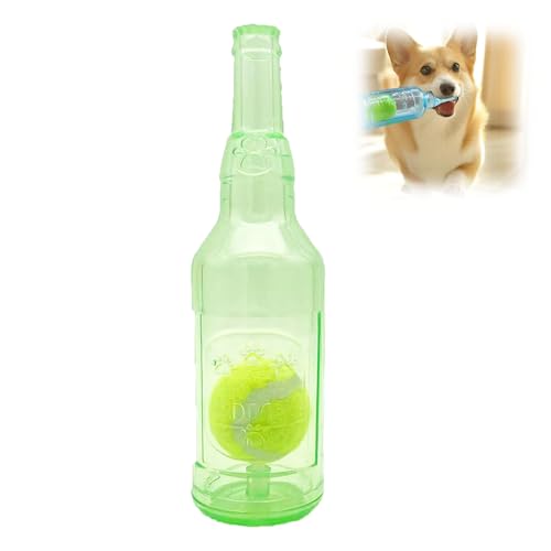 YCYATS Bierflasche zum Kauen für Haustiere mit Tennisball, schwimmendes Kauspielzeug für Hunde, interaktives quietschendes Hundespielzeug für Aggressive Kauer (Grün, Kleine) von YCYATS