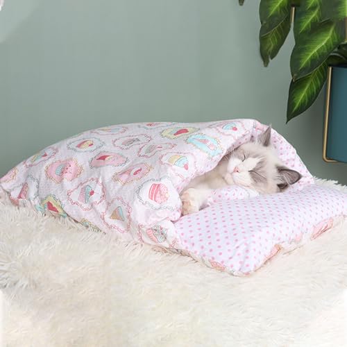 YCYATS Orthopädischer Katzenschlafsack, Die Weiche und Warme Schlafsack Für Katzen, Abnehmbares und Waschbares Katzenkissen, Sicherheitsgefühl-Tierbett (XL (Within 22 pounds), Cupcake) von YCYATS