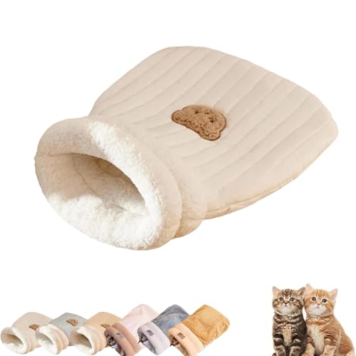 YCYATS Petsboro Purrnest Schlafsack, gemütlicher Katzenschlafsack für Hauskatzen, halbgeschlossenes Kunstfell, 360° Warmer weicher Plüsch mit Höhle (Beige -B, L) von YCYATS