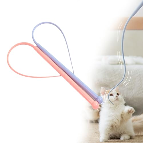 YCYATS Twiggle Tail Katzenspielzeug, 80cm Silikon Katzenangel Simulation Mausschwanz, Interaktives Katzenspielzeug, Tragbares Haustierspielzeug Zum Erkunden (A-Blau+Rosa) von YCYATS