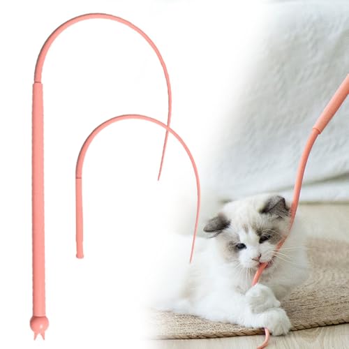 YCYATS Twiggle Tail Katzenspielzeug, 80cm Silikon Katzenangel Simulation Mausschwanz, Interaktives Katzenspielzeug, Tragbares Haustierspielzeug Zum Erkunden (A-Rosa) von YCYATS