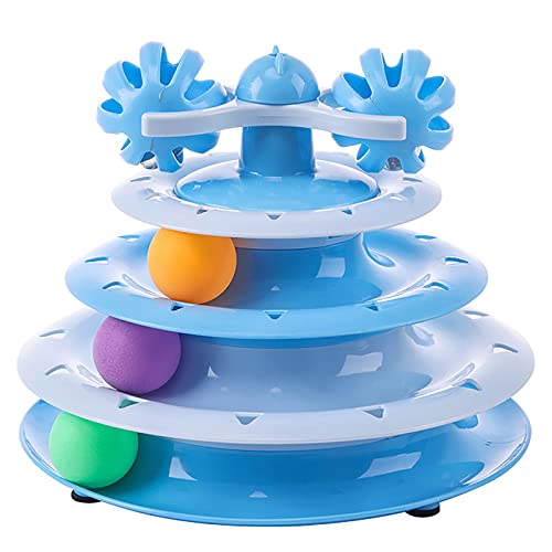 YCYUYK 2 in 1 Katzenspielzeug Roller, Interaktives Katzenspielzeug, Indoor Katzenspielzeug, Katzenbahn Spielzeug, Katzenball Turm, Kreisbahn mit beweglichem Ball für mehrere Kätzchen Jagd Blau von YCYUYK