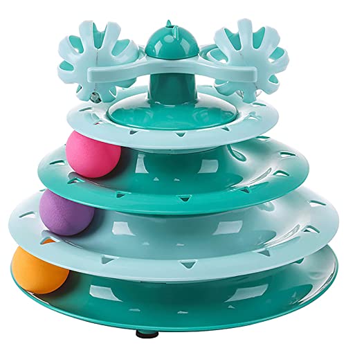 YCYUYK 2 in 1 Katzenspielzeug Roller, Interaktives Katzenspielzeug, Indoor Katzenspielzeug, Katzenbahn Spielzeug, Katzenball Turm, Kreisbahn mit beweglichem Ball für mehrere Kätzchen Jagd Grün von YCYUYK