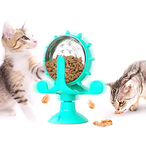 YCYUYK Interaktives Katzenspielzeug Puzzle-Spielzeug, Langeweile Rotierende Windmühle Spielzeug Katze Plattenspieler Katze & Hund Slow Feeder Leckerli-Spender Blau von YCYUYK