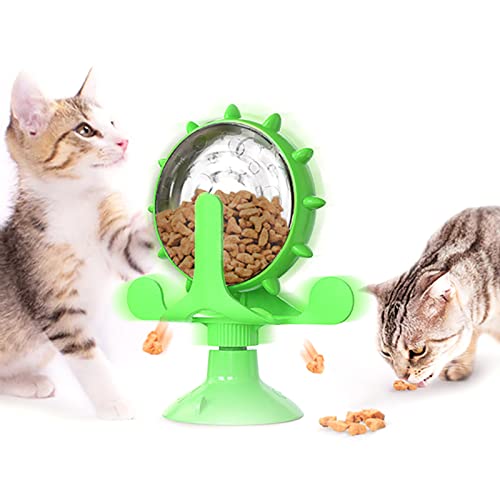 YCYUYK Interaktives Katzenspielzeug Puzzle Spielzeug, Langeweile Rotierende Windmühle Spielzeug Katze Plattenspieler Katze & Hund Slow Feeder Leckerli-Spender Grün von YCYUYK