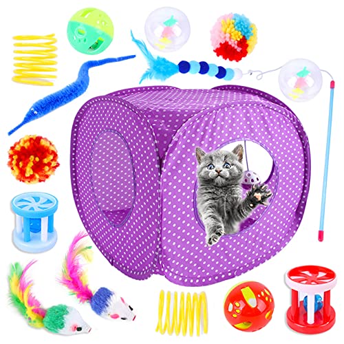 YCYUYK Katzenspielzeug Set Spiralfedern Verschiedene Katzenbälle mit Glöckchen Knistern Pelz Katzenmaus Katzenspielzeug Variety Pack für Katzen Kätzchen Interaktives Set-19 von YCYUYK