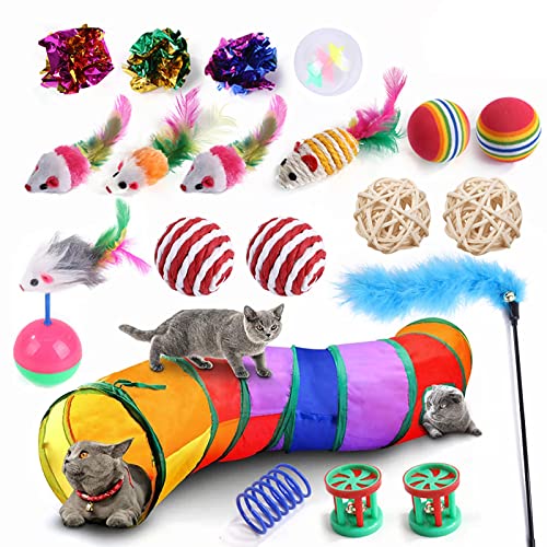 YCYUYK Katzenspielzeug Sortiert Set Langlebiges Interaktives Katzenspielzeug, Katzenstab, Glockenball, Maus Frühling Katzentunnel, Variety Pack für Kitty Baumwollball Kätzchen Spielzeug Combo Set-20 von YCYUYK