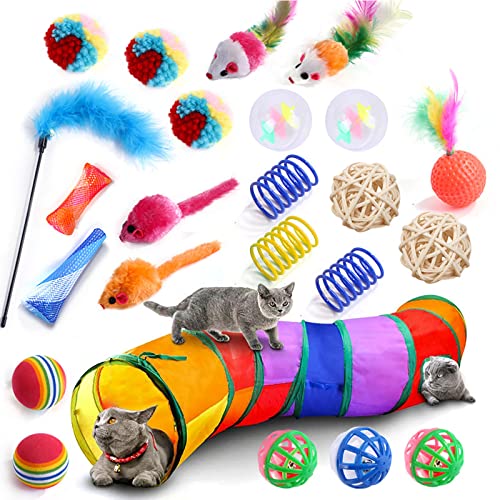 YCYUYK Katzenspielzeug Sortiert Set Langlebiges Interaktives Katzenspielzeug, Katzenstab, Glockenball, Maus Frühling Katzentunnel, Variety Pack für Kitty Baumwollball Kätzchen Spielzeug Combo Set-26 von YCYUYK