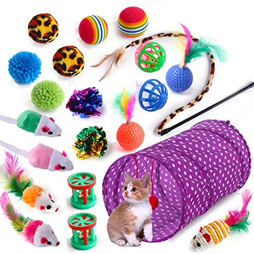 YCYUYK Katzenspielzeug Sortiert Set Langlebiges Interaktives Katzenspielzeug, Katzenstab, Glockenball, Maus Frühling Katzentunnel, Variety Pack für Kitty Baumwollball Kätzchen Spielzeug Combo Set-3 von YCYUYK