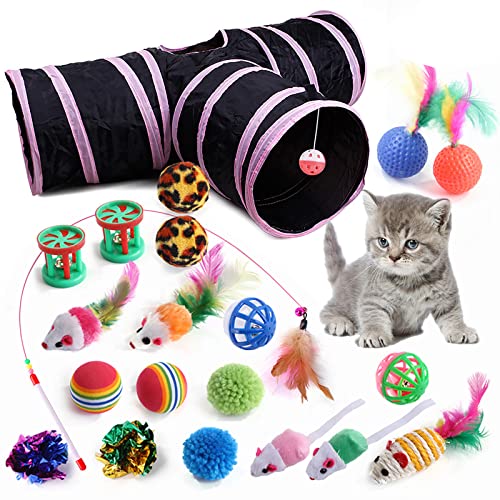 YCYUYK Katzenspielzeug Sortiert Set Langlebiges Interaktives Katzenspielzeug, Katzenstab, Glockenball, Maus Frühling Katzentunnel, Variety Pack für Kitty Baumwollball Kätzchen Spielzeug Combo Set-23 von YCYUYK