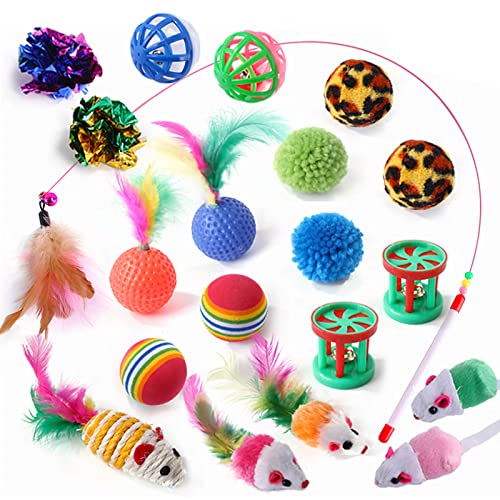 YCYUYK Katzenspielzeug Sortiert Set Langlebiges Interaktives Katzenspielzeug, Katzenstab, Glockenball, Maus Frühling Katzentunnel, Variety Pack für Kitty Baumwollball Kätzchen Spielzeug Combo Set-2 von YCYUYK