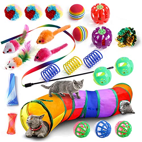 YCYUYK Katzenspielzeug Sortiert Set Langlebiges Interaktives Katzenspielzeug, Katzenstab, Glockenball, Maus Frühling Katzentunnel, Variety Pack für Kitty Baumwollball Kätzchen Spielzeug Combo Set-25 von YCYUYK