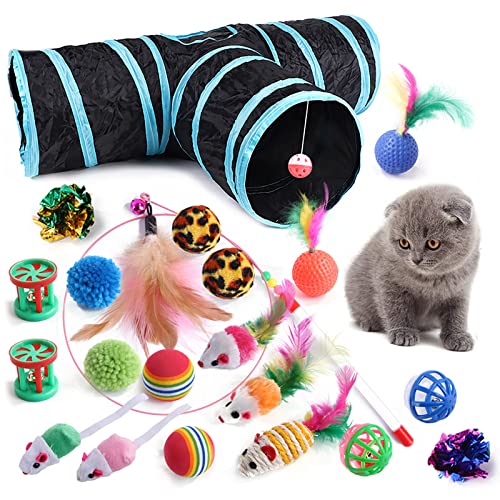 YCYUYK Katzenspielzeug Sortiert Set Langlebiges Interaktives Katzenspielzeug, Katzenstab, Glockenball, Maus Frühling Katzentunnel, Variety Pack für Kitty Baumwollball Kätzchen Spielzeug Combo Set-27 von YCYUYK