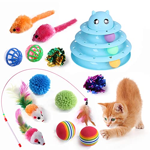 YCYUYK Katzenspielzeug Sortiert Set Langlebiges Interaktives Katzenspielzeug, Katzenstab, Glockenball, Maus Frühling Katzentunnel, Variety Pack für Kitty Baumwollball Kätzchen Spielzeug Combo Set-10 von YCYUYK