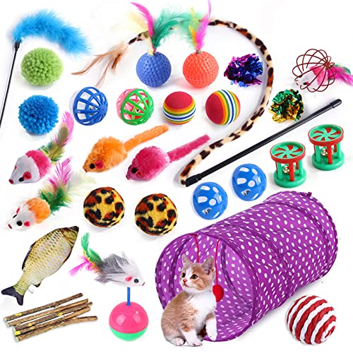 YCYUYK Katzenspielzeug Sortiert Set Langlebiges Interaktives Katzenspielzeug, Katzenstab, Glockenball, Maus Frühling Katzentunnel, Variety Pack für Kitty Baumwollball Kätzchen Spielzeug Combo Set-14 von YCYUYK