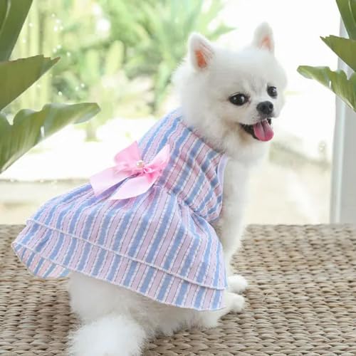 Hund Prinzessin Kleider Welpen Kleidung Bogen Knoten Kleid Haustiere Tutu Kleider Gestreiftes Sommer Welpen Kleid Mädchen für Kleine Mittlere Katze Hunde von YEAG