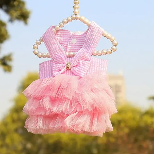 Hund Prinzessin Kleider Welpen Kleidung Bogen Knoten Kleid Haustiere Tutu Kleider Gestreiftes Sommer Welpen Kleid Mädchen für Kleine Mittlere Katze Hunde von YEAG