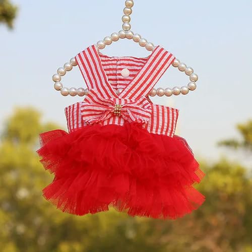 Hund Prinzessin Kleider Welpen Kleidung Bogen Knoten Kleid Haustiere Tutu Kleider Gestreiftes Sommer Welpen Kleid Mädchen für Kleine Mittlere Katze Hunde von YEAG