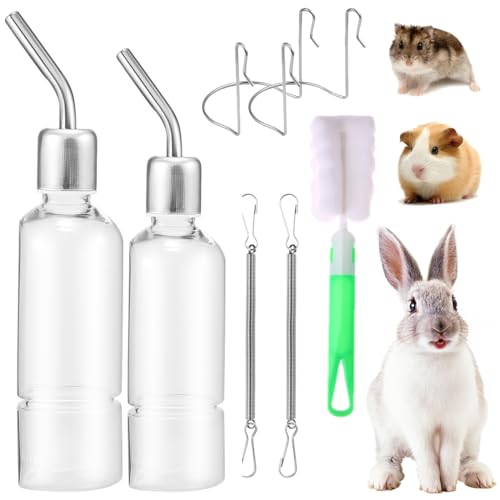 2 Pcs Hasen Trinkflasche Winterfest Trinkflasche Meerschweinchen Trinkflasche Kaninchen Mit Halterung Kaninchen Trinkflasche Hamster Trinkflasche Nagertränke Klein Haustiere (transparent, 350ml+180ml) von YEAPEAK