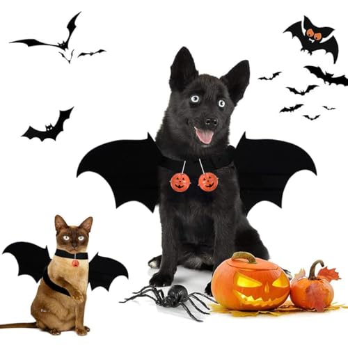 Katze Fledermaus Kostüm, Halloween Fledermaus Haustier, Fledermausflügel Hund Haustier Halloween kostüm, Lustige Haustier Kleidung Für Halloween Party, Mit 2pcs Bell, Größe S,16 * 45cm von YEAPEAK