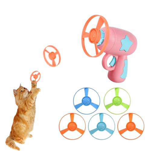 Rosa Cat Fetch Toys, Fliegende Propeller Mit 1 Launchers Und 5 Propellers, Chasing Flying Propeller, Fliegende Scheibe, Cat Interaktives Katzenspielzeug Für Katzen Für Interactive Training Schlagen von YEAPEAK