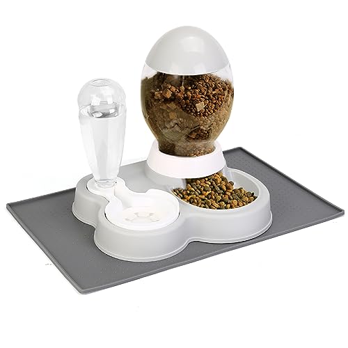 YECERCAN Gravity Feeder Katzen-Trockenfutter und Wasser-Set, 2-in-1 automatischer Hunde-Futterspender und Wasserspender mit wasserdichter Matte, Futter-/Wassernäpfe für kleine bis mittelgroße Welpen, von YECERCAN