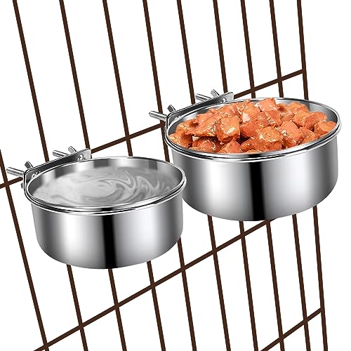 YECERCAN Hundenäpfe für Hundehütte, 2 Stück, hängende Metall-Hundenäpfe, kein Verschütten, kleine und mittelgroße Edelstahl-Futter- und Wassernäpfe für Hundekäfig (16 x 6,6 cm & 14 x 6,1 cm) von YECERCAN