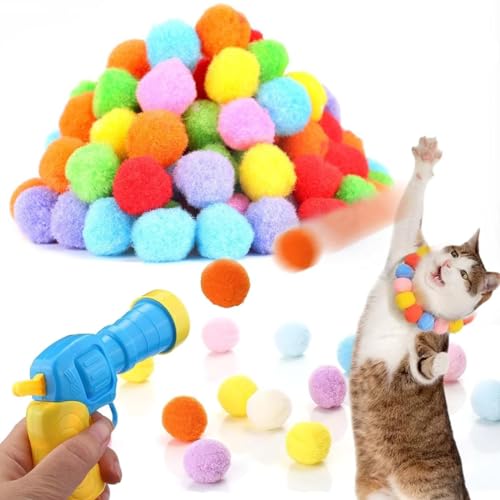 YEFAF Katzenspielzeug Ball Set, 70 Stück Filzbälle Katzen & 1 Katzenspielzeug Werfer, Interaktives Katzenspielzeug für Katzen Indoor, Katzenbälle für Katzentraining und Jagd von YEFAF