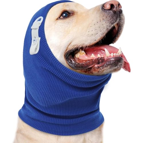 Beruhigender Hunde-Kapuzenpullover für Hunde, beruhigender Kapuzenpullover, Angstlinderung, Schutz, Feuerwerk, Ohrenschützer (Blau, L) von YEHOOM